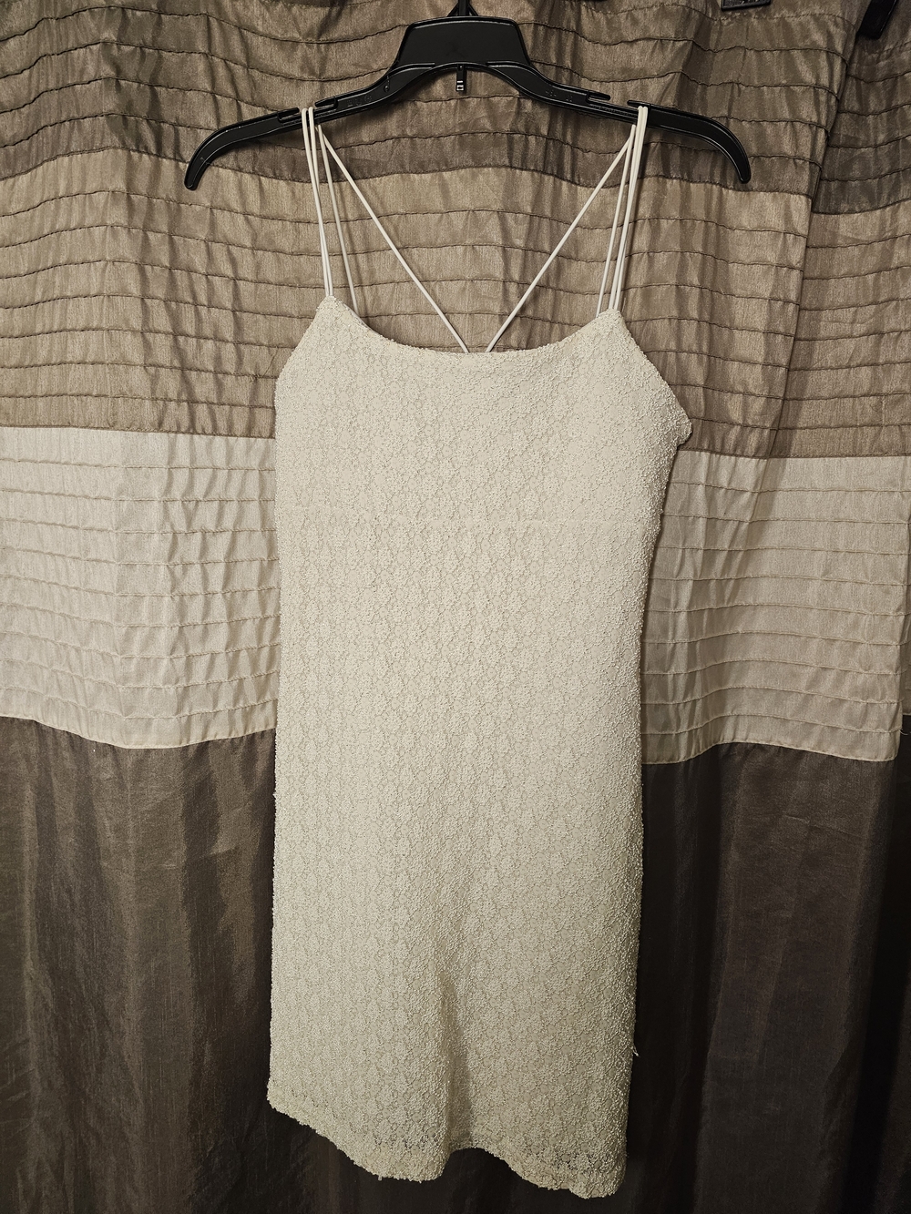 Textured White Spaghetti Strap Slip Dress